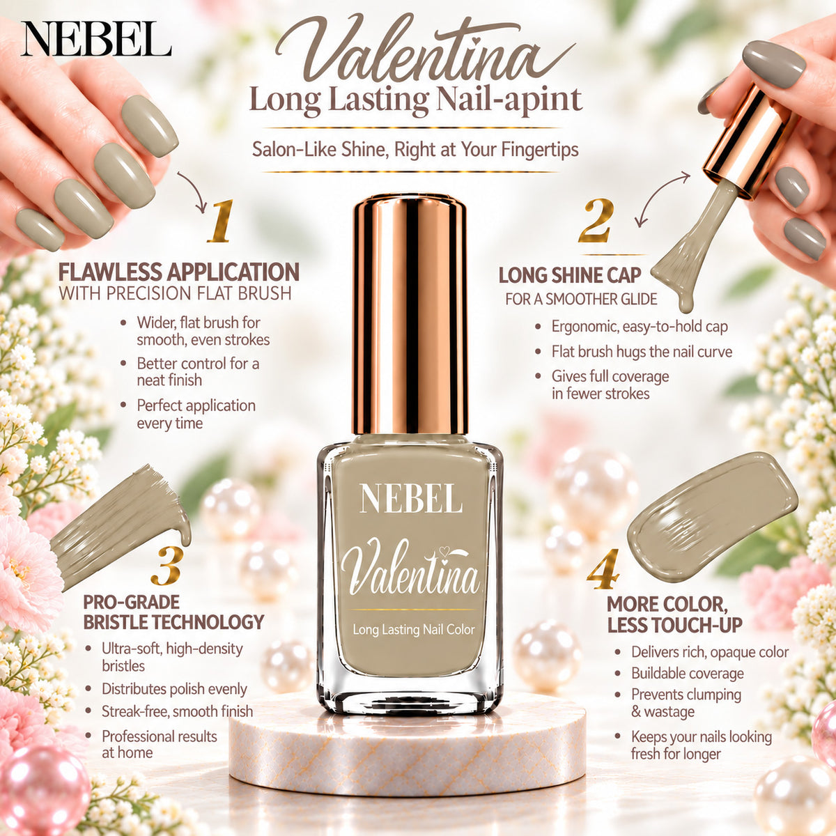 Golden Cream & Pure White Valentina Long Lasting Nail Color Combo Pack