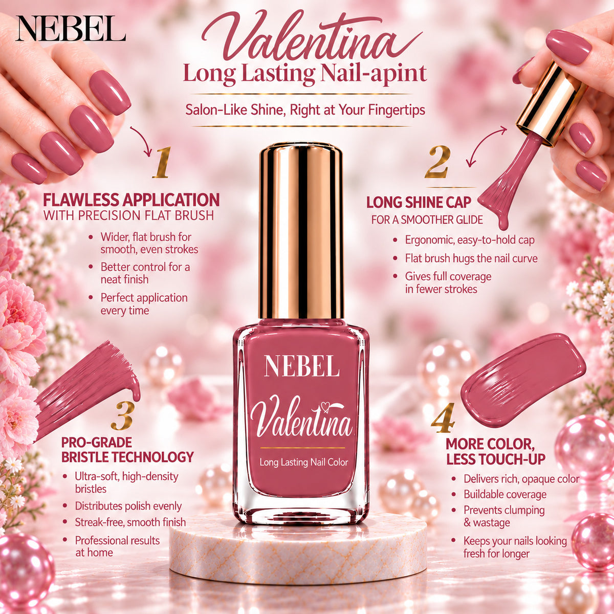 Rose Pink & Pure White Valentina Long Lasting Nail Color Combo Pack