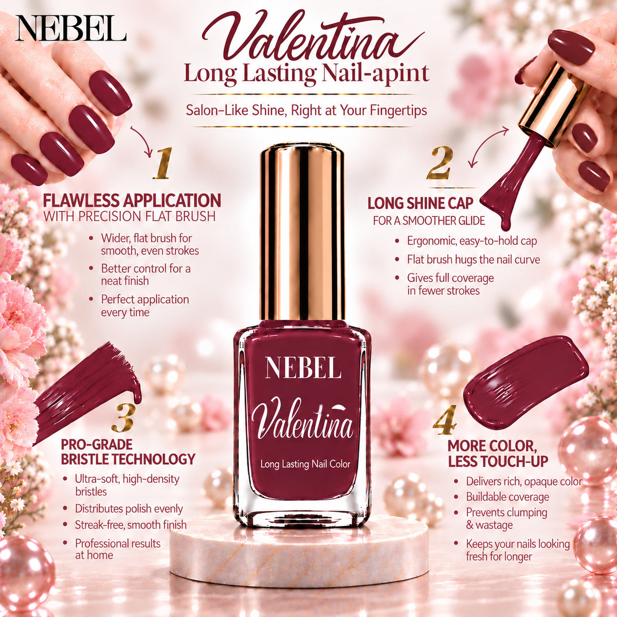 Burgundy Red & Pure White Valentina Long Lasting Nail Color Combo Pack