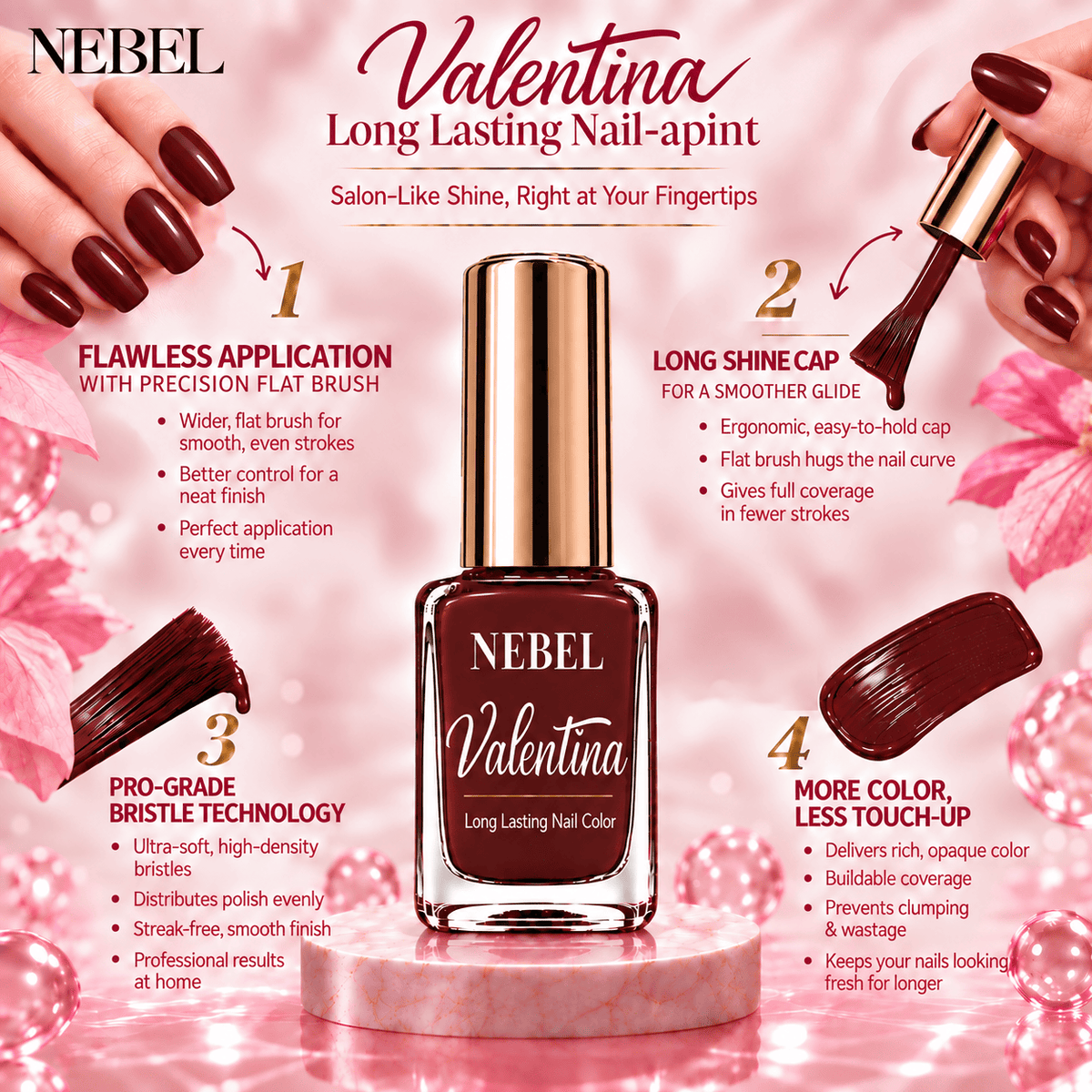 Brownish wine red & Pure White Valentina Long Lasting Nail Color Combo Pack