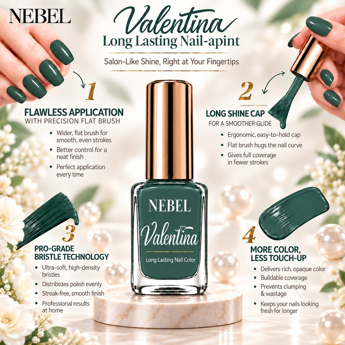 Emerald Green & Pure White Valentina Long Lasting Nail Color Combo Pack