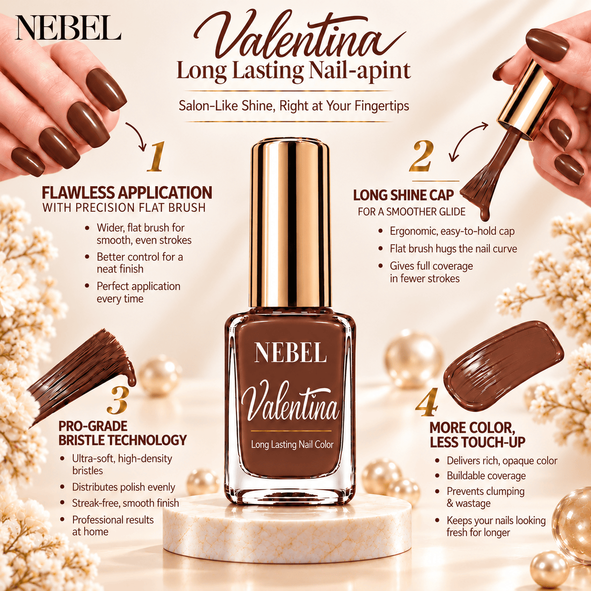 Brownie & Pure White Valentina Long Lasting Nail Color Combo Pack