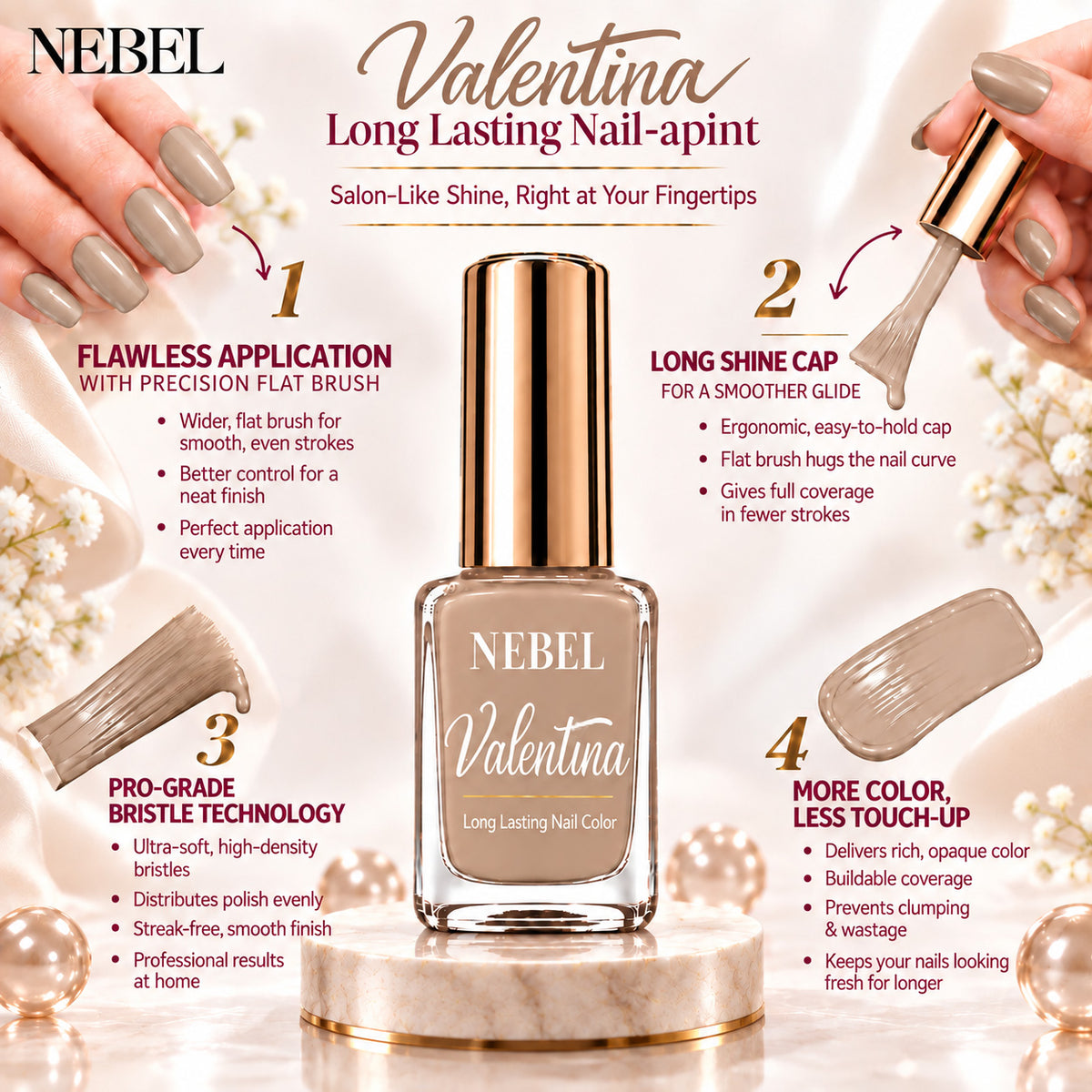 Soft Gold & Pure White Valentina Long Lasting Nail Color Combo Pack