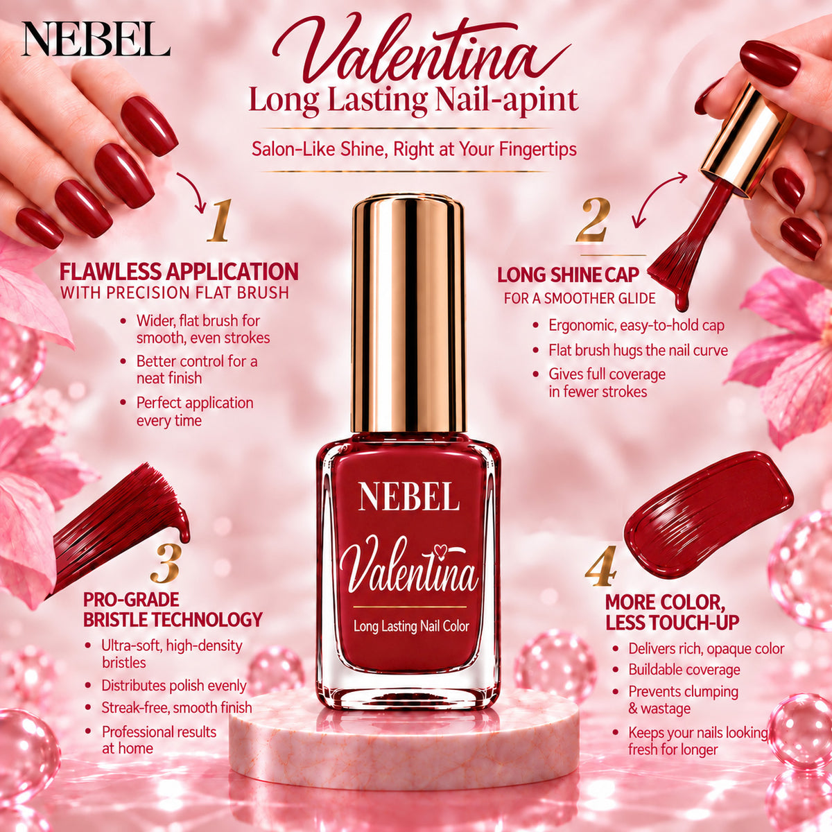 Cherry Red & Pure White Valentina Long Lasting Nail Color Combo Pack