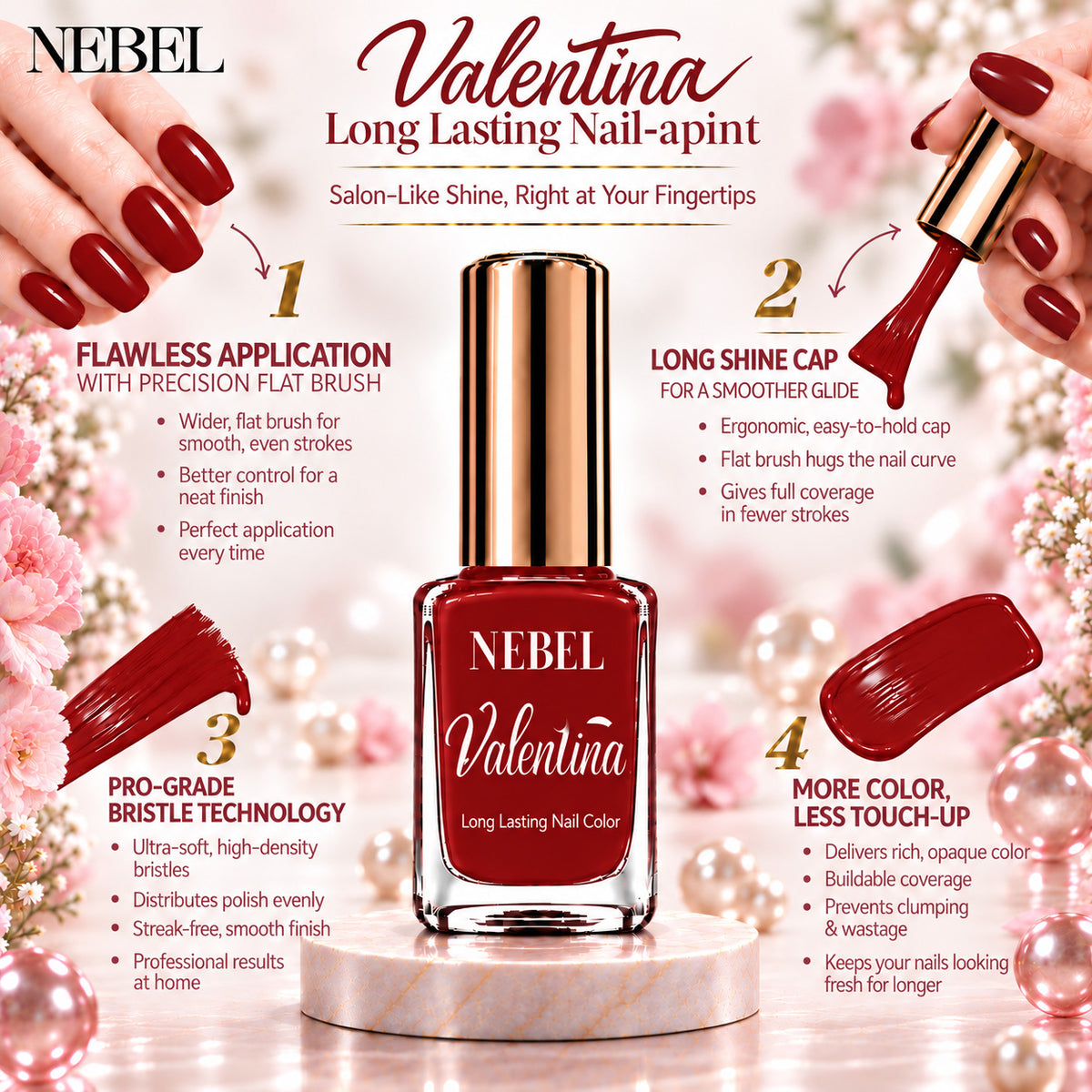 Cherry Red & Pure White Valentina Long Lasting Nail Color Combo Pack