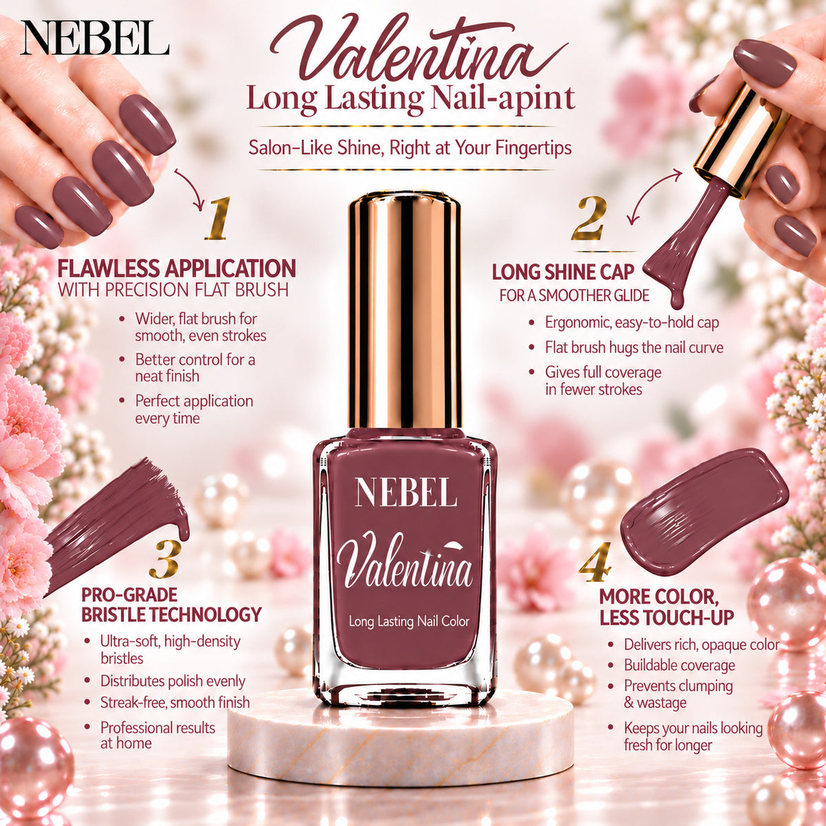 Rose Brown & Pure White Valentina Long Lasting Nail Color Combo Pack