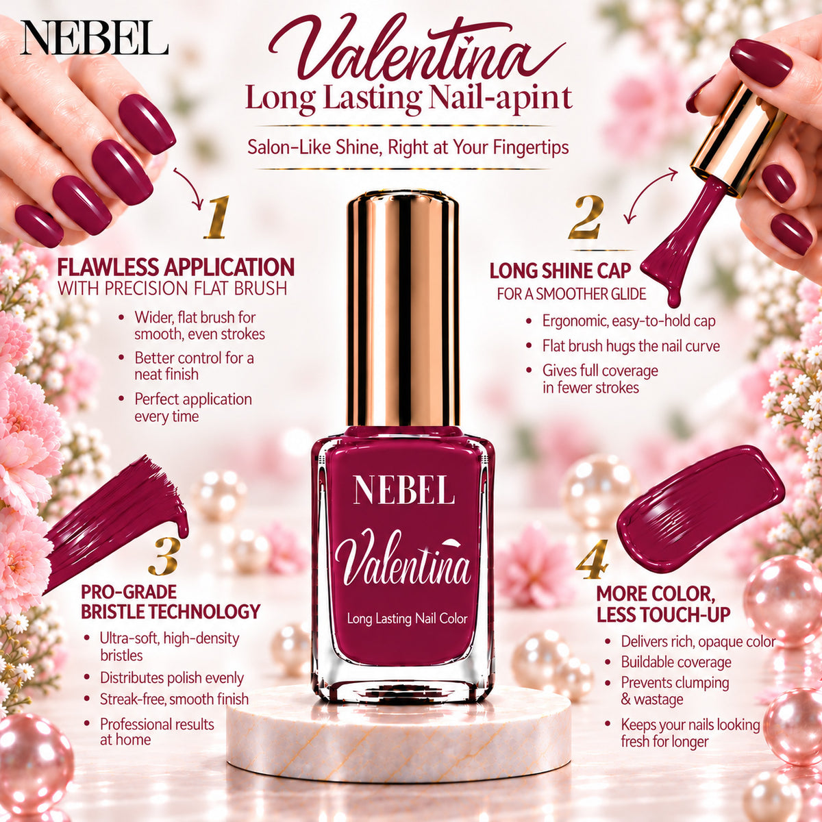 Berry Pink & Pure White Valentina Long Lasting Nail Color Combo Pack