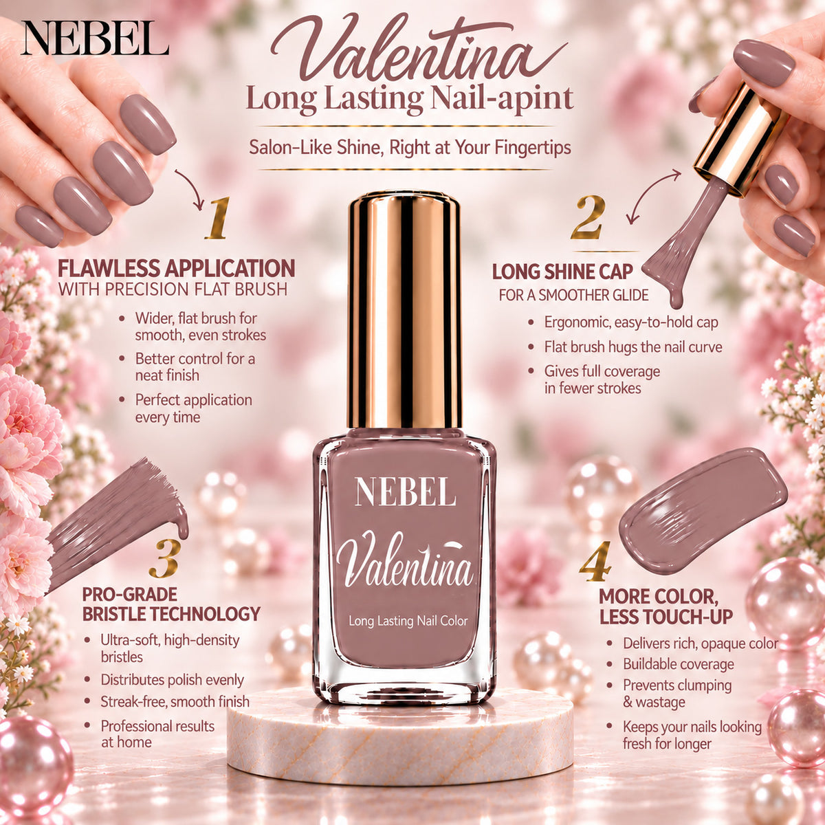 Mauve Brown & Pure White Valentina Long Lasting Nail Color Combo Pack