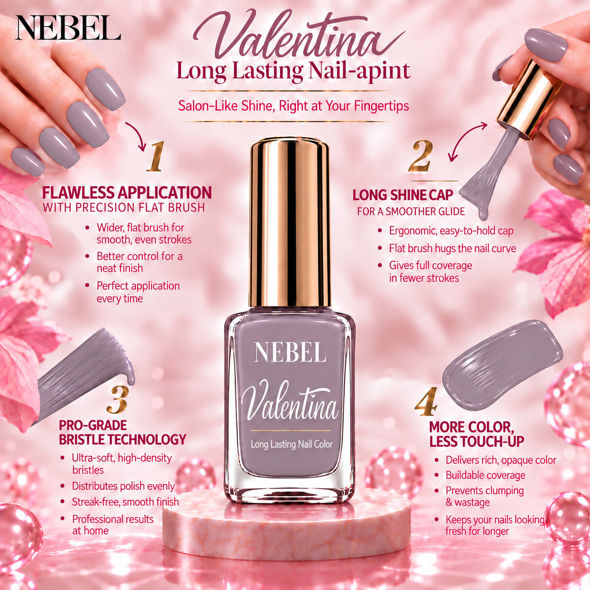 Soft Lavender & Pure White Valentina Long Lasting Nail Color Combo Pack