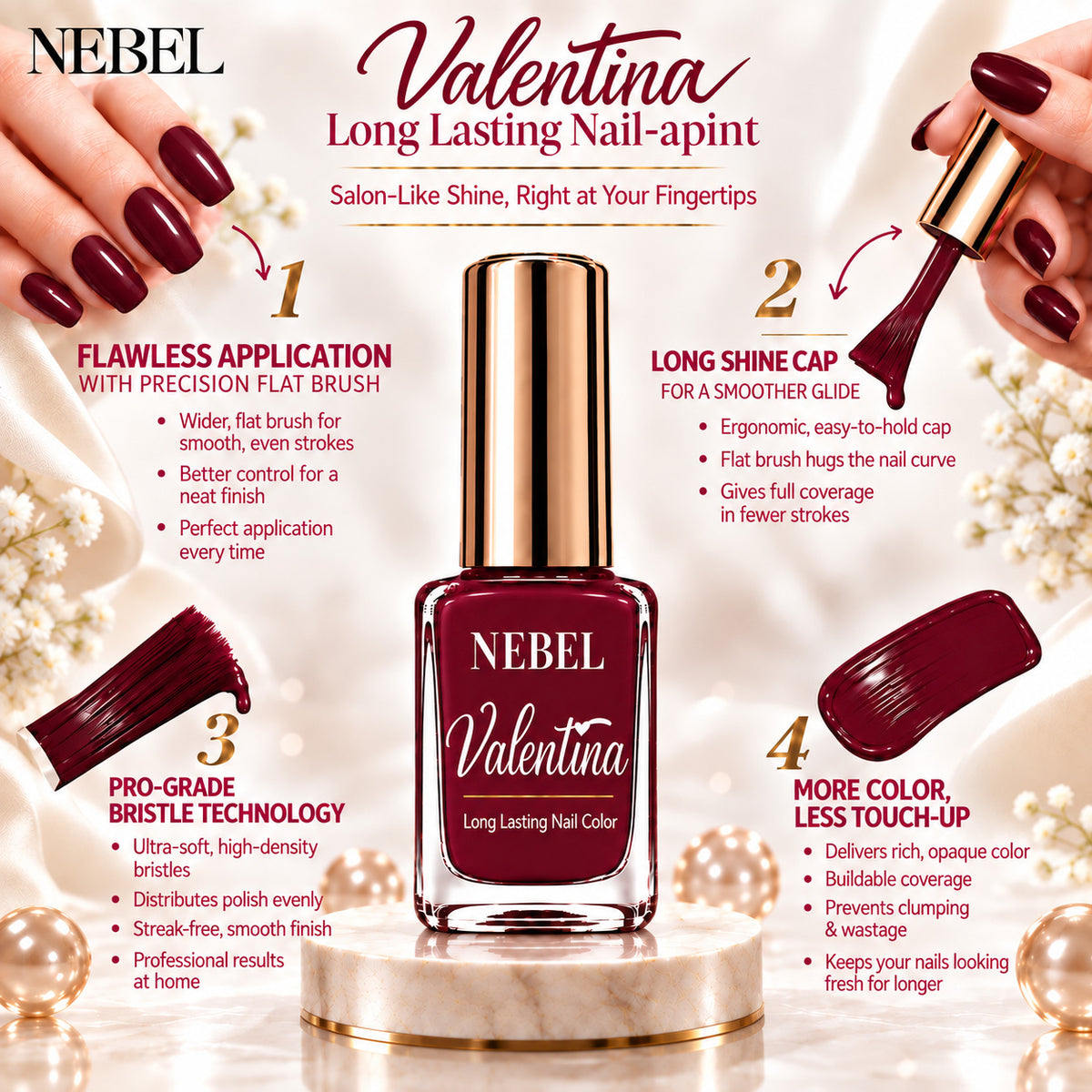 Berry Red & Pure White Valentina Long Lasting Nail Color Combo Pack