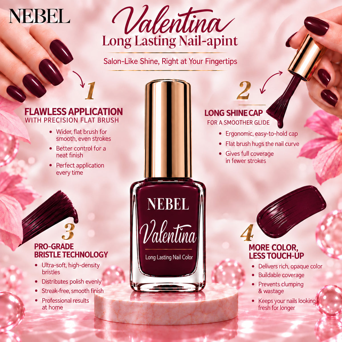 Ruby Noir & Pure White Valentina Long Lasting Nail Color Combo Pack