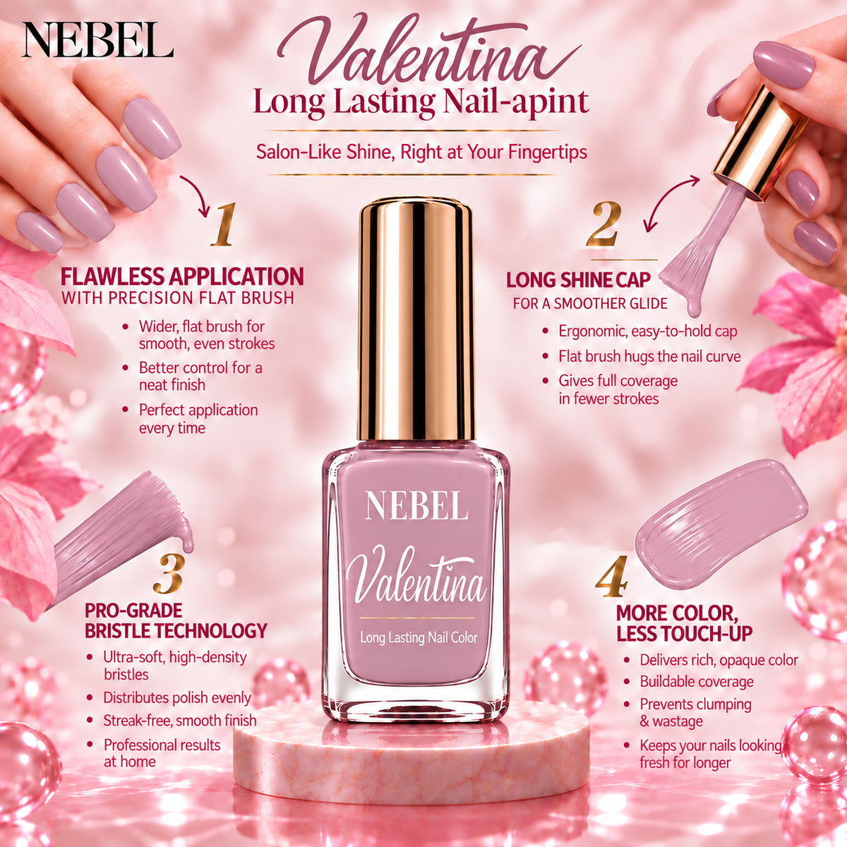 Muted Pink & Pure White Valentina Long Lasting Nail Color Combo Pack