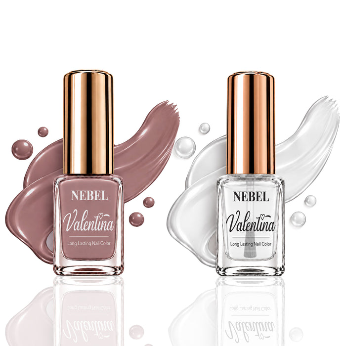 Mauve Brown & Pure White Valentina Long Lasting Nail Color Combo Pack