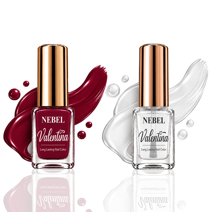 Deep berry-Red & Pure White Valentina Long Lasting Nail Color Combo Pack