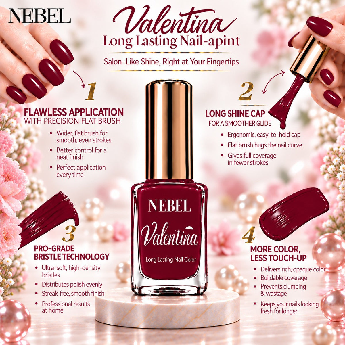 Deep berry-Red & Pure White Valentina Long Lasting Nail Color Combo Pack