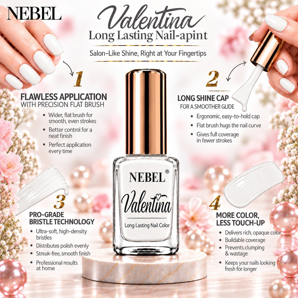White Elegant & Pure White Valentina Long Lasting Nail Color Combo Pack